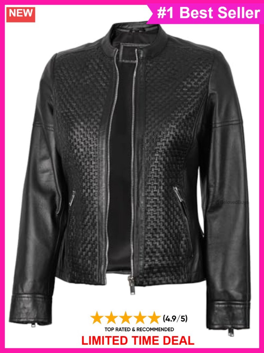 Genuine Lambskin Leather Jacket Women's Cafe Racer Biker Moto Band Collar